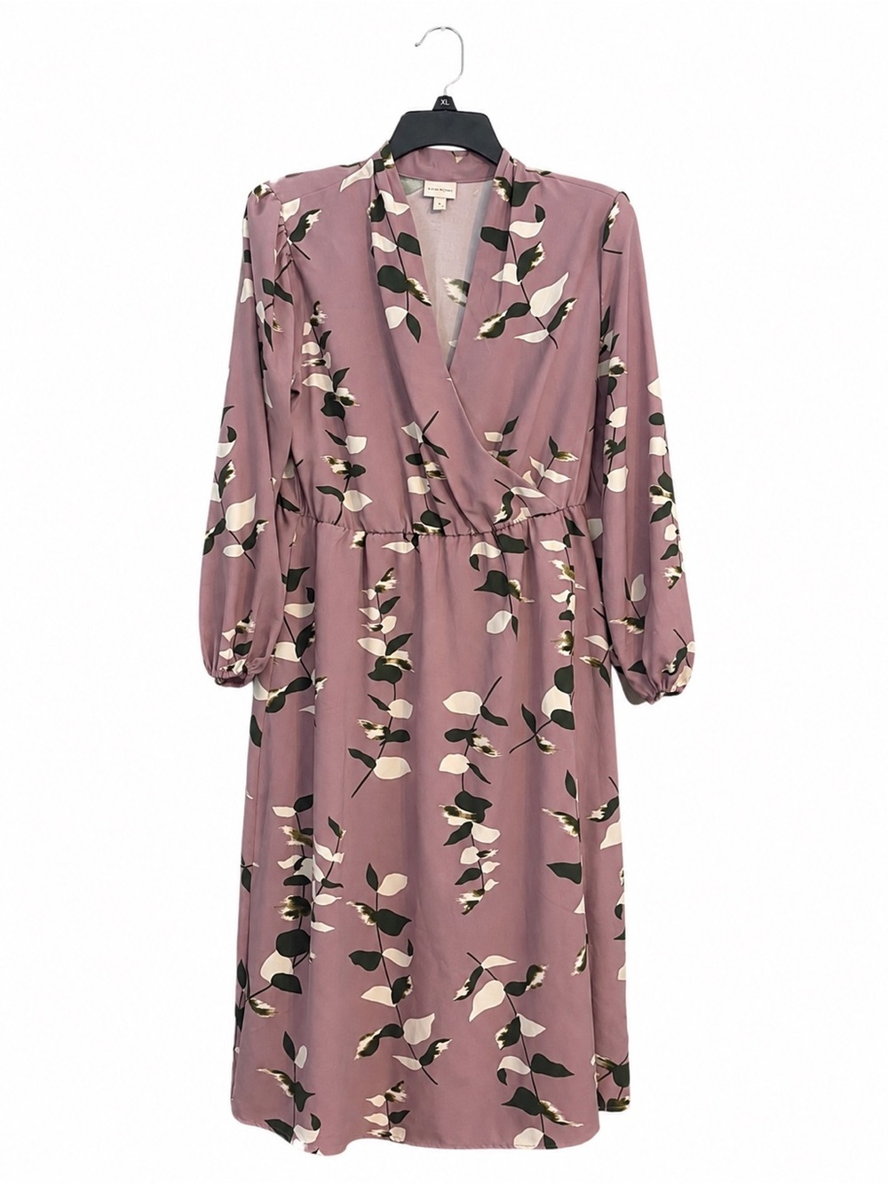 A New Day Floral Wrap Midi Dress Mauve Long Sleeve V Neck Women’s Medium